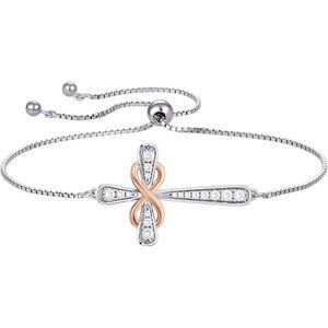 Cross 925 Sterling Silver Infinity Sideways Bracelet -Zirconia-Apr-18k rose gold